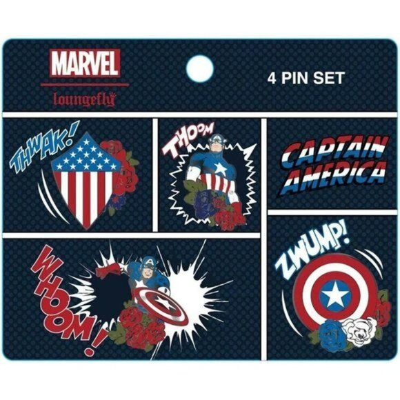 Loungefly Marvel Captain America Pin Set 4 Pack Exclusive - Picture 1 of 6